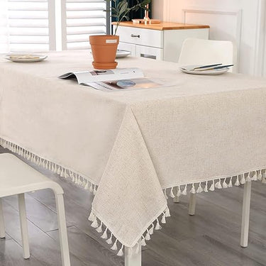 SUCHDECO Grande Mantel Mesa Rectangular Beige Manteles Antimanchas Lavable de Algodón y Lino con Borla para Cumpleaños, Boda, Decoracion Mesa Comedor, 140 x 300 cm
